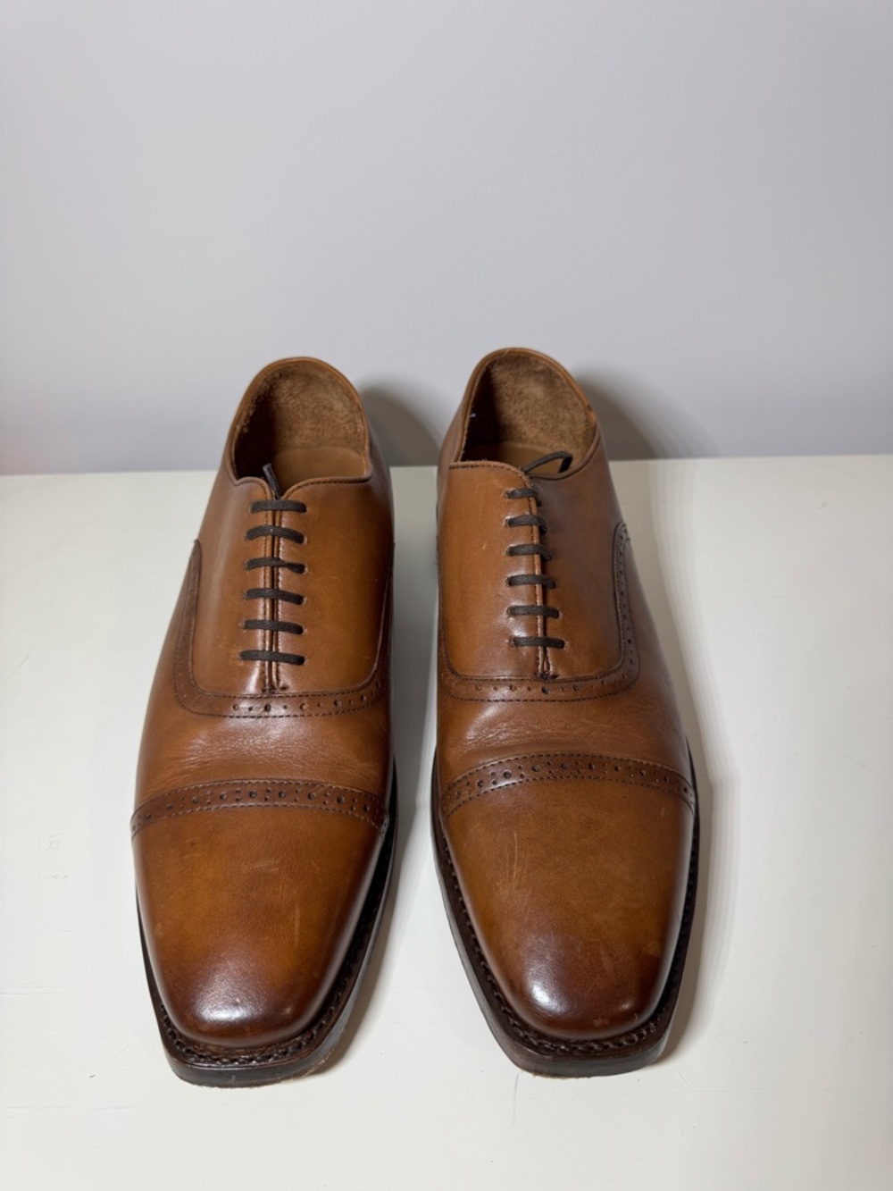 Thursday Boot Company Mens Tan Brown Cap-Toe Oxfords